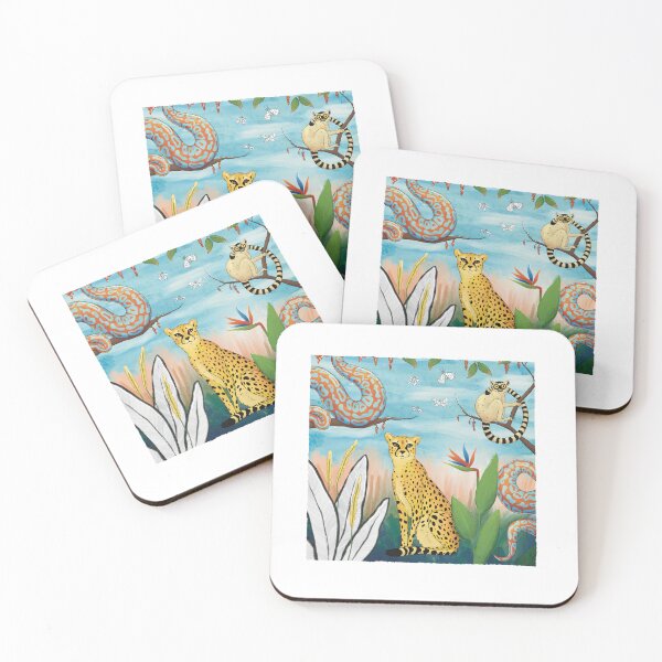 Item preview, Boho Tropical Jungle Animals- Cheetah, Lemur and Snake Art designed and sold by art-injoy.