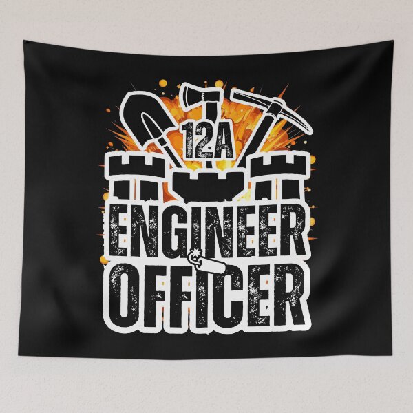 Item preview, 12A Engineer Officer Castle Top – Explosive Army MOS Design with Tools for Soldiers, Veterans & Military Leaders Black Distressed Font designed and sold by GFamilyC.