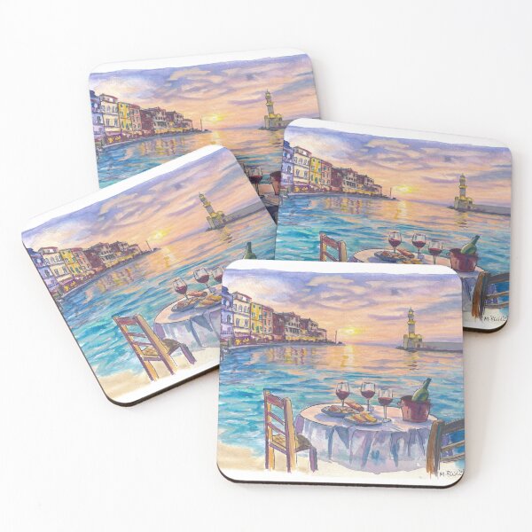 Item preview, Romantic Dinner at Chania Venetian Harbour with Lighthouse Sunset designed and sold by artshop77.