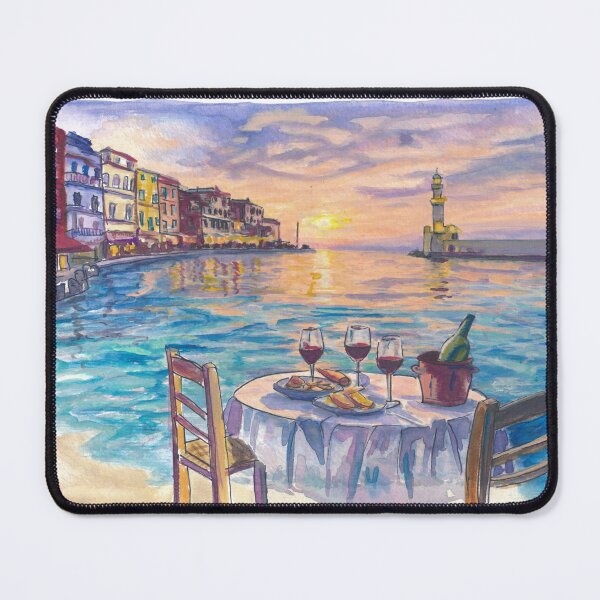 Item preview, Romantic Dinner at Chania Venetian Harbour with Lighthouse Sunset designed and sold by artshop77.