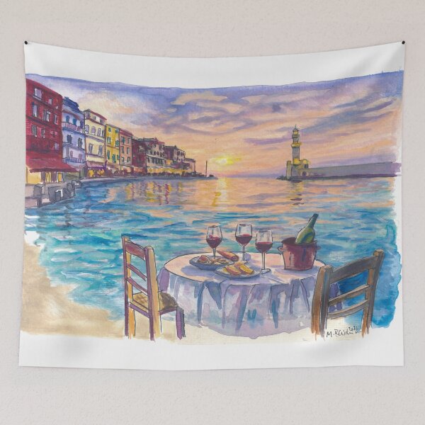 Item preview, Romantic Dinner at Chania Venetian Harbour with Lighthouse Sunset designed and sold by artshop77.