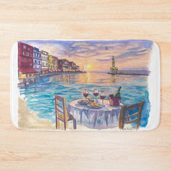 Item preview, Romantic Dinner at Chania Venetian Harbour with Lighthouse Sunset designed and sold by artshop77.