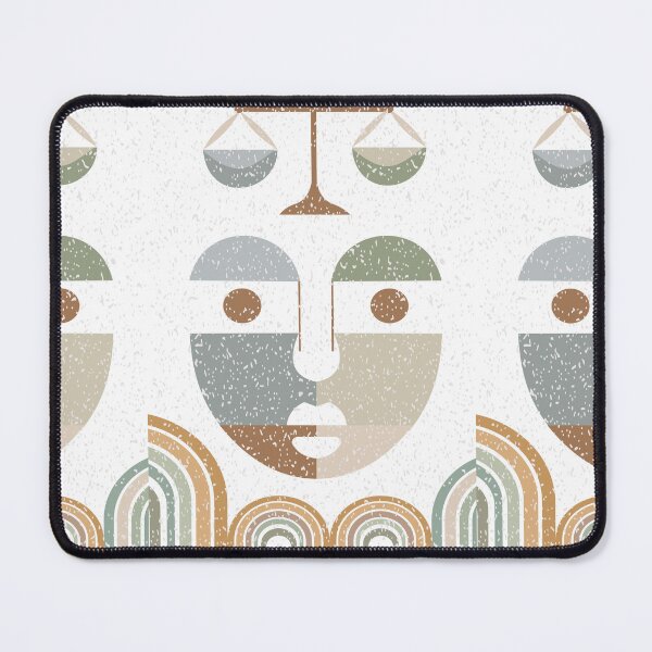 Item preview, Abstract illustration featuring a balanced scale design with geometric forms in green, brown, and beige tones. designed and sold by CreativebyTKK.