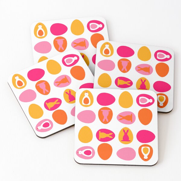 Item preview, Easter Egg Pattern – Orange, Ochre Yellow & Pink with Bunny & Chick designed and sold by CreaTwinkles.