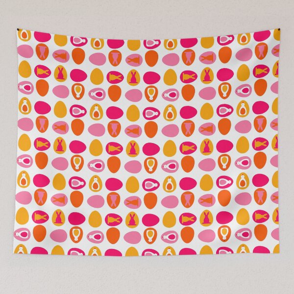Item preview, Easter Egg Pattern – Orange, Ochre Yellow & Pink with Bunny & Chick designed and sold by CreaTwinkles.
