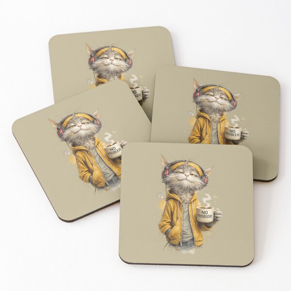 Item preview, Funny Cat with cup of coffee and headset .No problem. designed and sold by Natart1004.