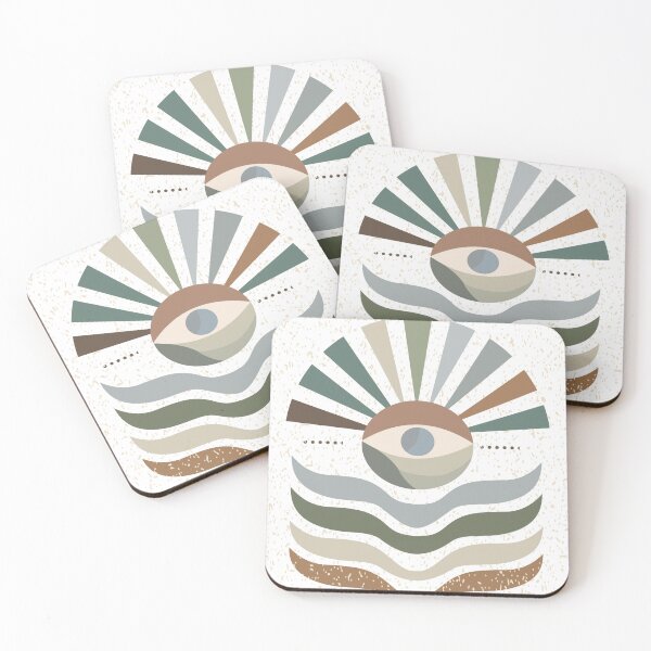 Item preview, Abstract illustration featuring a large eye at the center with radiating geometric forms in muted green, brown, and beige tones. designed and sold by CreativebyTKK.