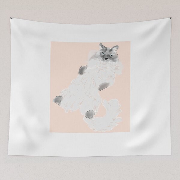 Item preview, Bluepoint Ragdoll Cat Abstract Digital Art Pastel Salmon Background Illustration designed and sold by Najomiartstudio.
