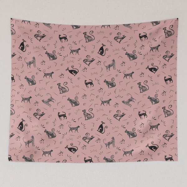 Item preview, Cave Art Cats on Dark Tea Rose Pink designed and sold by KSimpson838.