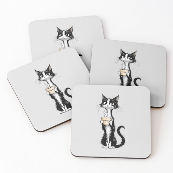 Item preview, Funny Cat with cup of coffee black and white minimalist art  designed and sold by Natart1004.