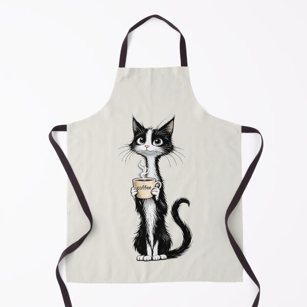 Item preview, Funny Cat with cup of coffee black and white minimalist art designed and sold by Natart1004.