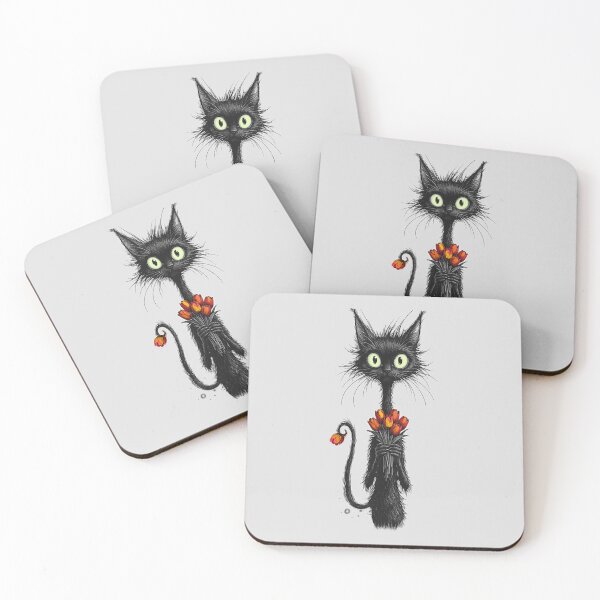 Item preview, Funny Cat with red tulips black and white minimalist art  designed and sold by Natart1004.
