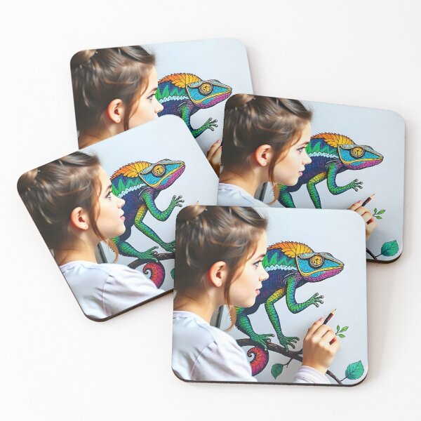 Item preview, A girl is painting a chameleon on canvas. designed and sold by Aj dreamwork.