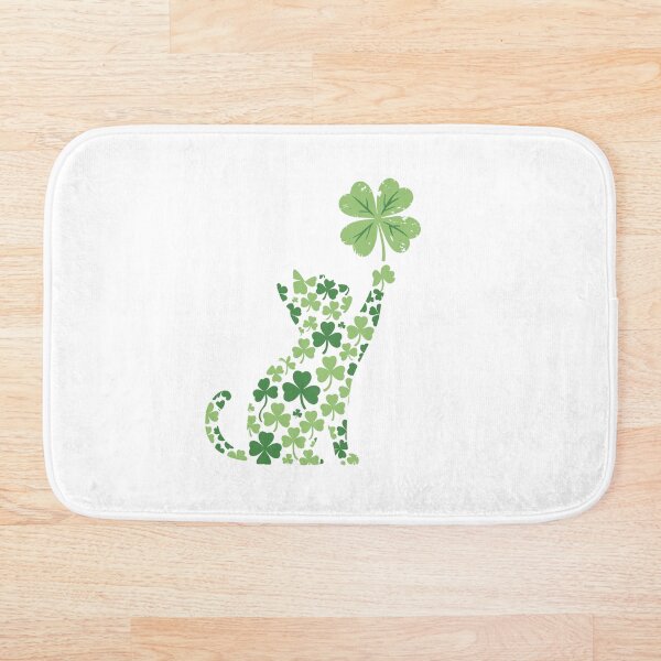 Artikelvorschau, Grüne Katzensilhouette auf Kleeblättern – Design zum St. Patrick’s Day entworfen und verkauft von Saxon Designs.