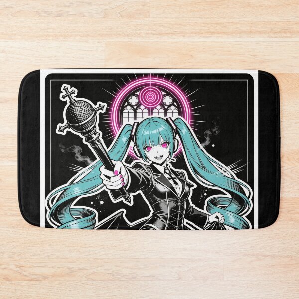 Item preview, virtual idol twin-tails archetype - gothic neon choir engraving hot pink eyes electric purple halo dark fantasy designed and sold by DarkMedieval.