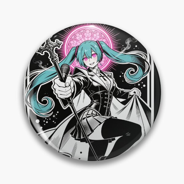 Item preview, virtual idol twin-tails archetype - gothic neon choir engraving hot pink eyes electric purple halo dark fantasy designed and sold by DarkMedieval.