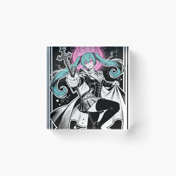 Item preview, virtual idol twin-tails archetype - gothic neon choir engraving hot pink eyes electric purple halo dark fantasy designed and sold by DarkMedieval.