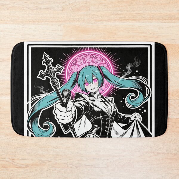 Item preview, virtual idol twin-tails archetype - gothic neon choir engraving hot pink eyes electric purple halo dark fantasy designed and sold by DarkMedieval.