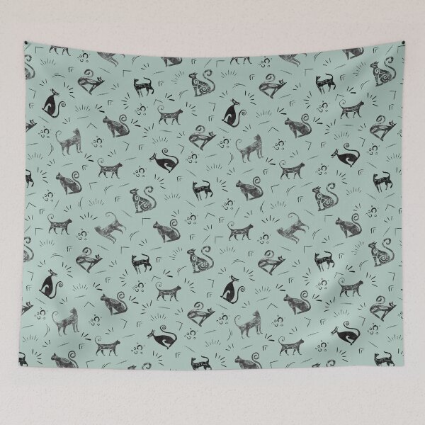 Item preview, Cave Art Cats on Pastel Gray Turquoise designed and sold by KSimpson838.