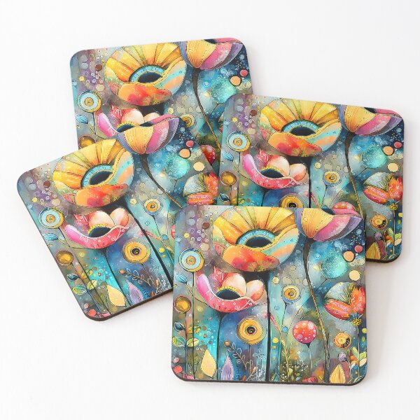 Item preview, Luminous abstract flowers in intense colors designed and sold by WhimsyArt ○ Studio.