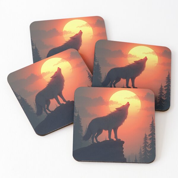 Item preview, Mystical Wolf Howling at a Giant Orange Mountain Sunset designed and sold by DesignsByDessie.