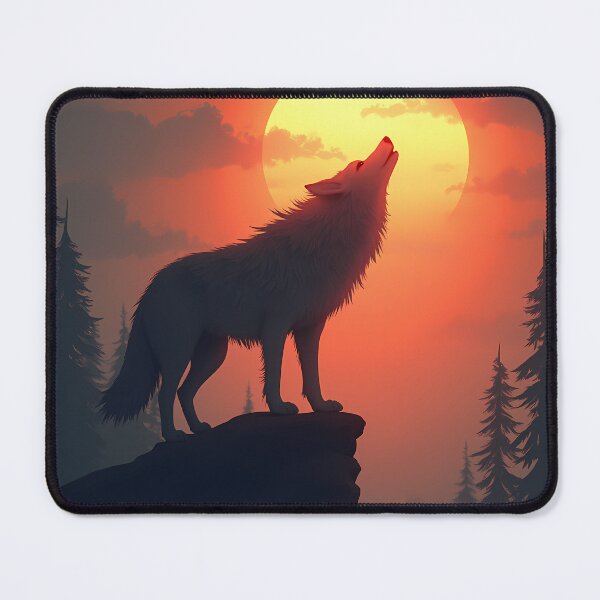 Item preview, Mystical Wolf Howling at a Giant Orange Mountain Sunset designed and sold by DesignsByDessie.