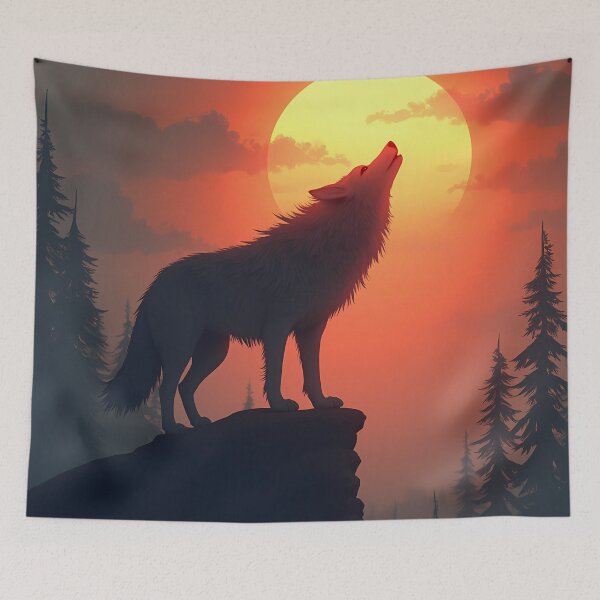 Item preview, Mystical Wolf Howling at a Giant Orange Mountain Sunset designed and sold by DesignsByDessie.