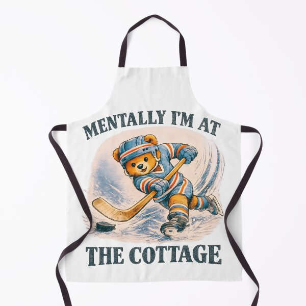 Item preview, Vintage Hockey Teddy Bear Illustration Mentally I’m at the Cottage Cottagecore Quote designed and sold by designleon19.