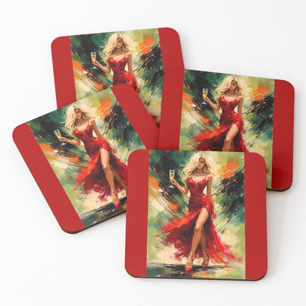 Item preview, Woman in Red Dress with Champagne designed and sold by cuprum.