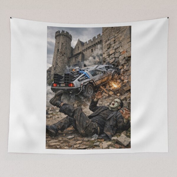 Item preview, DeLorean Time Machine crashes into Frankenstein’s castle designed and sold by WiseBow.