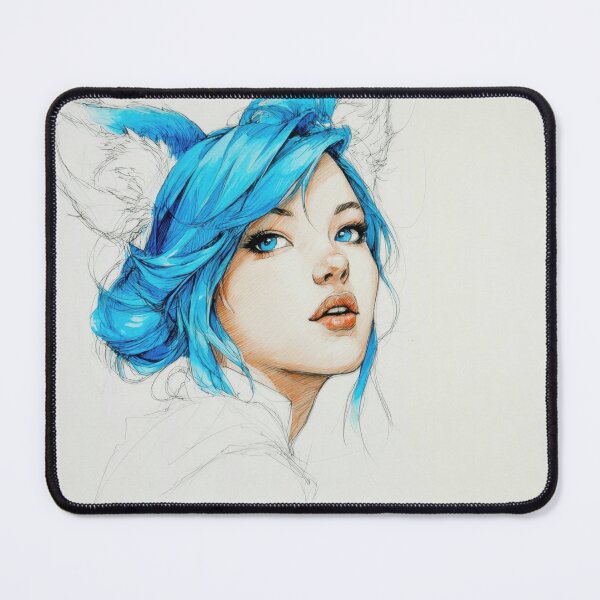Item preview, Young woman with blue hair and ears designed and sold by anytka.