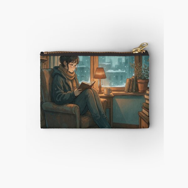 Item preview, Cozy Winter Reading Nook, Woman Reading by Snowy Window Illustration designed and sold by AbstractAuraArt.