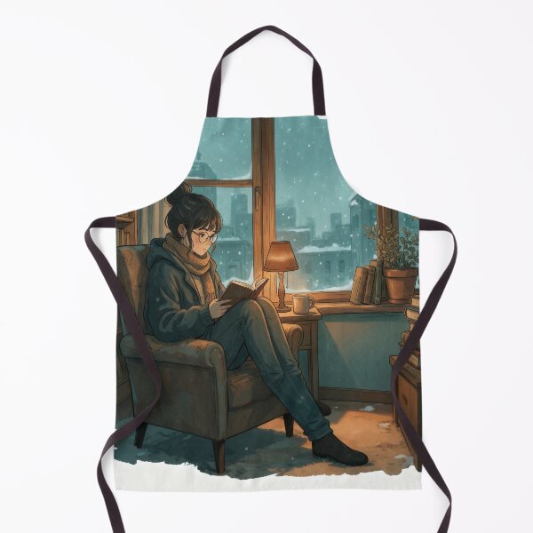 Item preview, Cozy Winter Reading Nook, Woman Reading by Snowy Window Illustration designed and sold by AbstractAuraArt.