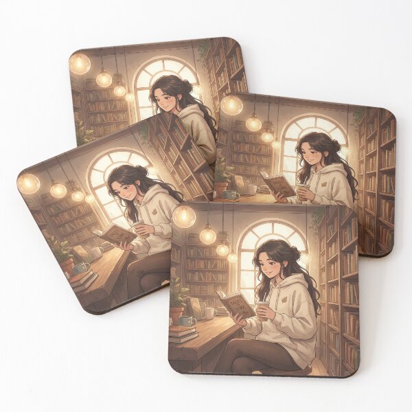 Item preview, Cozy Library Café Reading, Warm Book Lover Illustration designed and sold by AbstractAuraArt.
