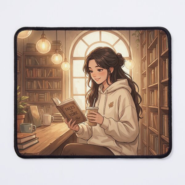 Item preview, Cozy Library Café Reading, Warm Book Lover Illustration designed and sold by AbstractAuraArt.