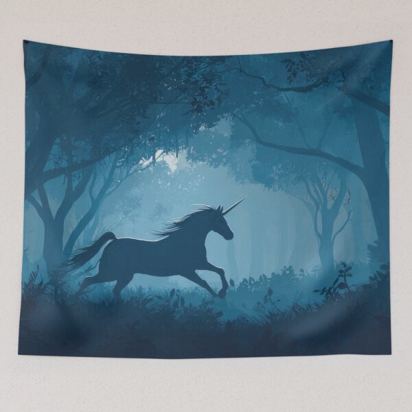 Item preview, Unicorn runs through a dark forest designed and sold by anytka.