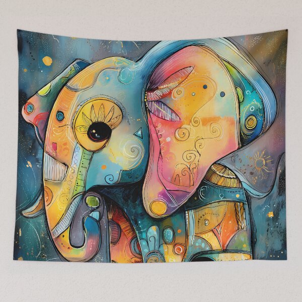 Item preview, Colorful abstract elephant with vibrant patterns designed and sold by WhimsyArt ○ byGTL.