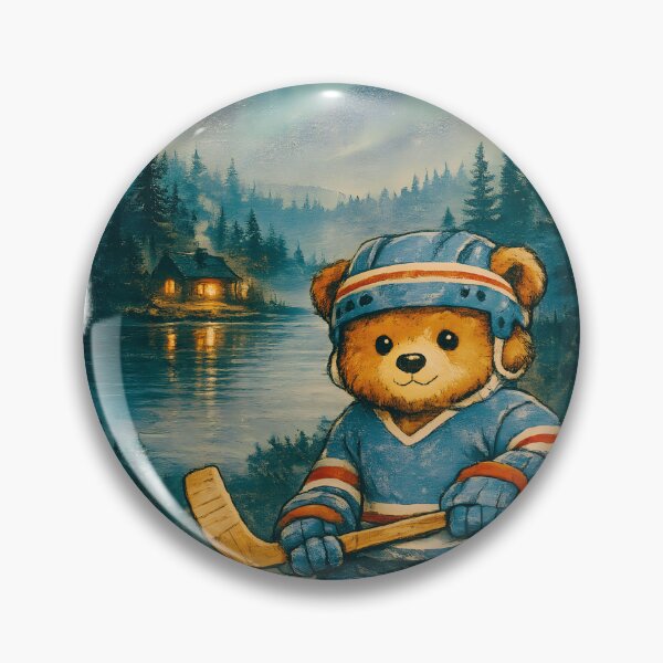 Item preview, Vintage Hockey Teddy Bear Lake Cabin Illustration  Cozy Winter Lodge Scene designed and sold by designleon19.