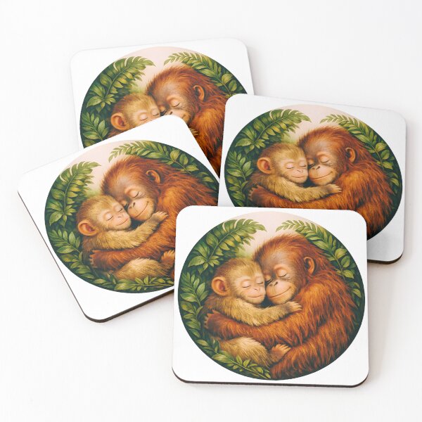 Item preview, Mother and Baby Monkey Embrace Illustration  Tender Jungle Wildlife Scene designed and sold by designleon19.