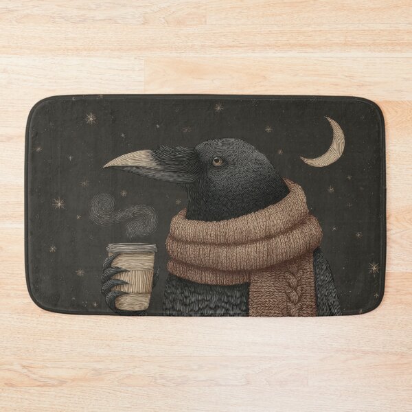 Item preview, Crow wears scarf and holds cup designed and sold by anytka.