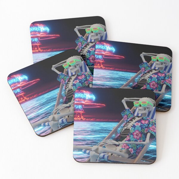 Item preview, Chilling Skeleton Watching Nuclear Explosion - Vaporwave Apocalypse Art designed and sold by powersunlight.