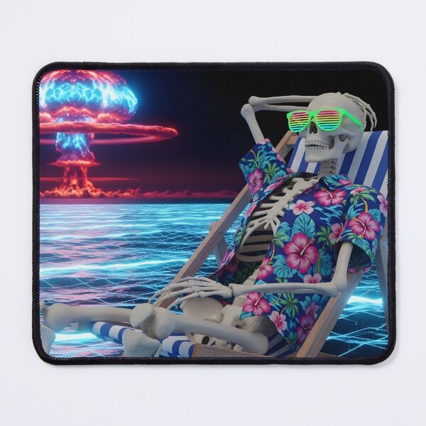 Item preview, Chilling Skeleton Watching Nuclear Explosion - Vaporwave Apocalypse Art designed and sold by powersunlight.