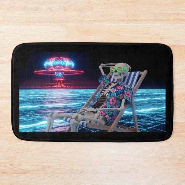 Item preview, Chilling Skeleton Watching Nuclear Explosion - Vaporwave Apocalypse Art designed and sold by powersunlight.