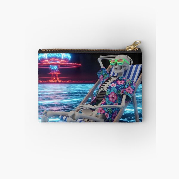 Item preview, Chilling Skeleton Watching Nuclear Explosion - Vaporwave Apocalypse Art designed and sold by powersunlight.