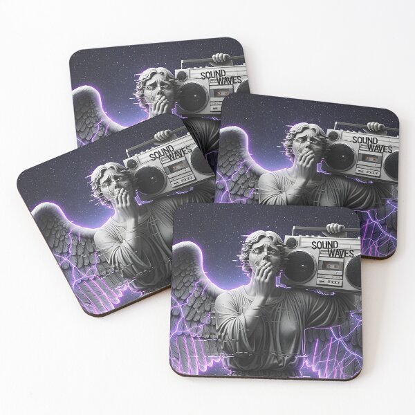 Item preview, Neon Angel Statue with Boombox - 80s Vaporwave Glitch Art designed and sold by powersunlight.
