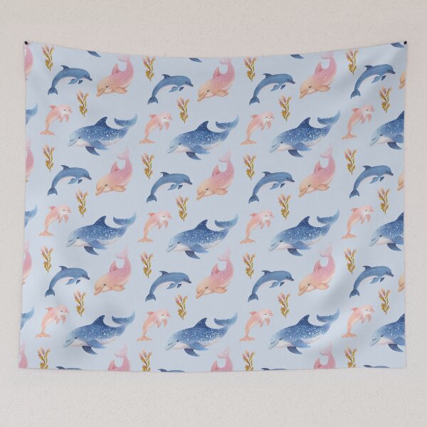 Item preview, Cute Dolphin Seamless Pattern – Pastel Ocean Animal Print for Kids Decor designed and sold by ArtFairy38.