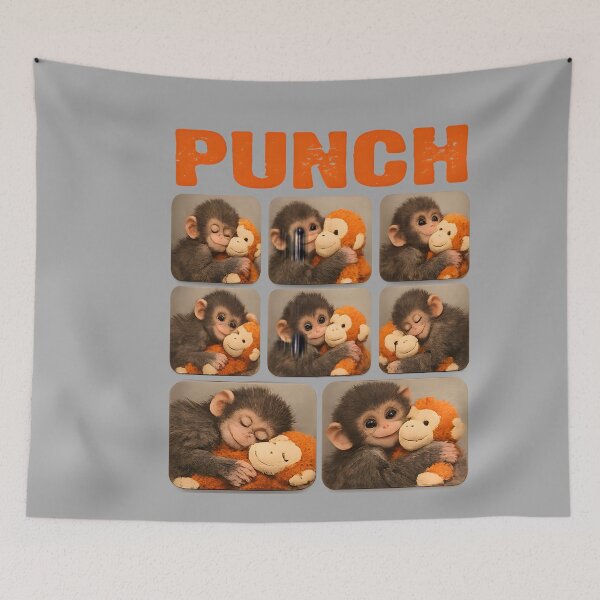 Item preview, Save Punch Cute Baby Macaque Hugging Plush Funny Monkey designed and sold by KathieFaugh.