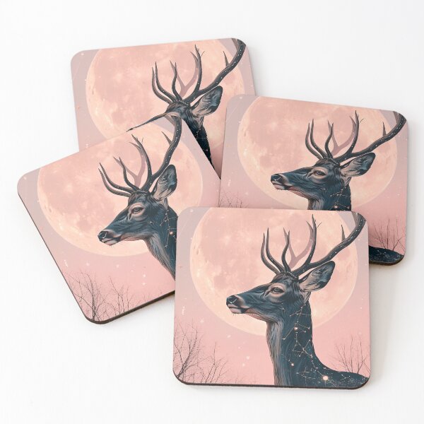 Item preview, Lunar Grace – Constellation Deer in Pink Night designed and sold by Pixelzo.