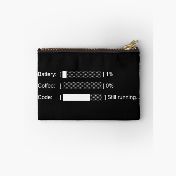 Artikelvorschau, Akku 1 %, Kaffee 0 %, Code läuft noch – Entwickleraufkleber entworfen und verkauft von DruckByte.