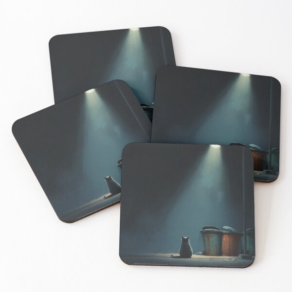 Item preview, Lonely Street Cat Under Streetlight – Moody Urban Night Aesthetic Cat Art designed and sold by Kovrika.
